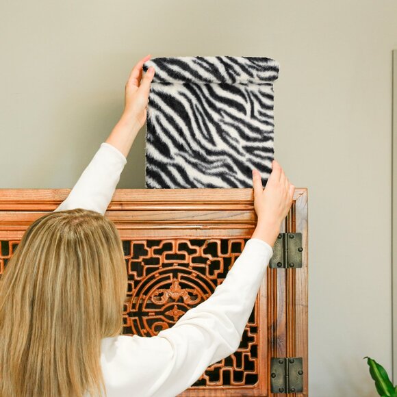 Go-Poufs Knock-Down Small Cube Faux Fur Storage Ottoman | Zebra Black/White - Picture 6 of 6